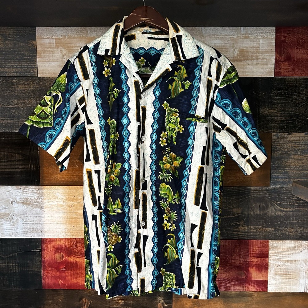Vintage Tropicana Hawaiian Shirt Mens L Barkcloth Button Up 60s Welt Loop Collar